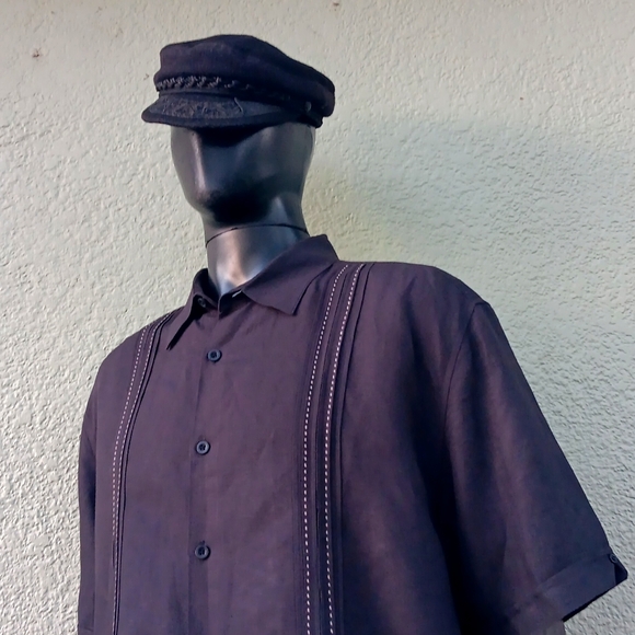 CUBAVERA MEN'S BLACK LINEN BLEND GUAYABERA SS BUTTON DOWN SHIRT - Picture 3 of 17